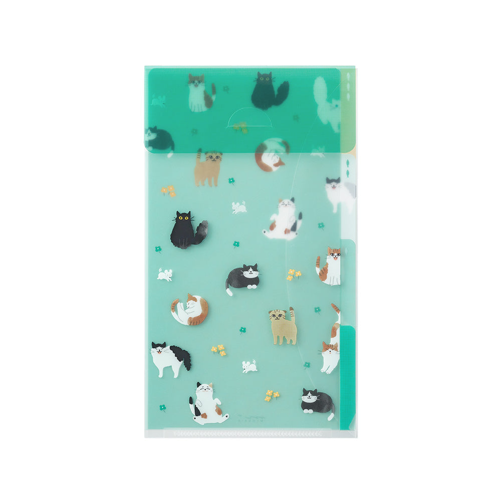 Midori - 3 Pockets Clear Folder - A5 Slim - with Flap Cats-Folder-DutchMills