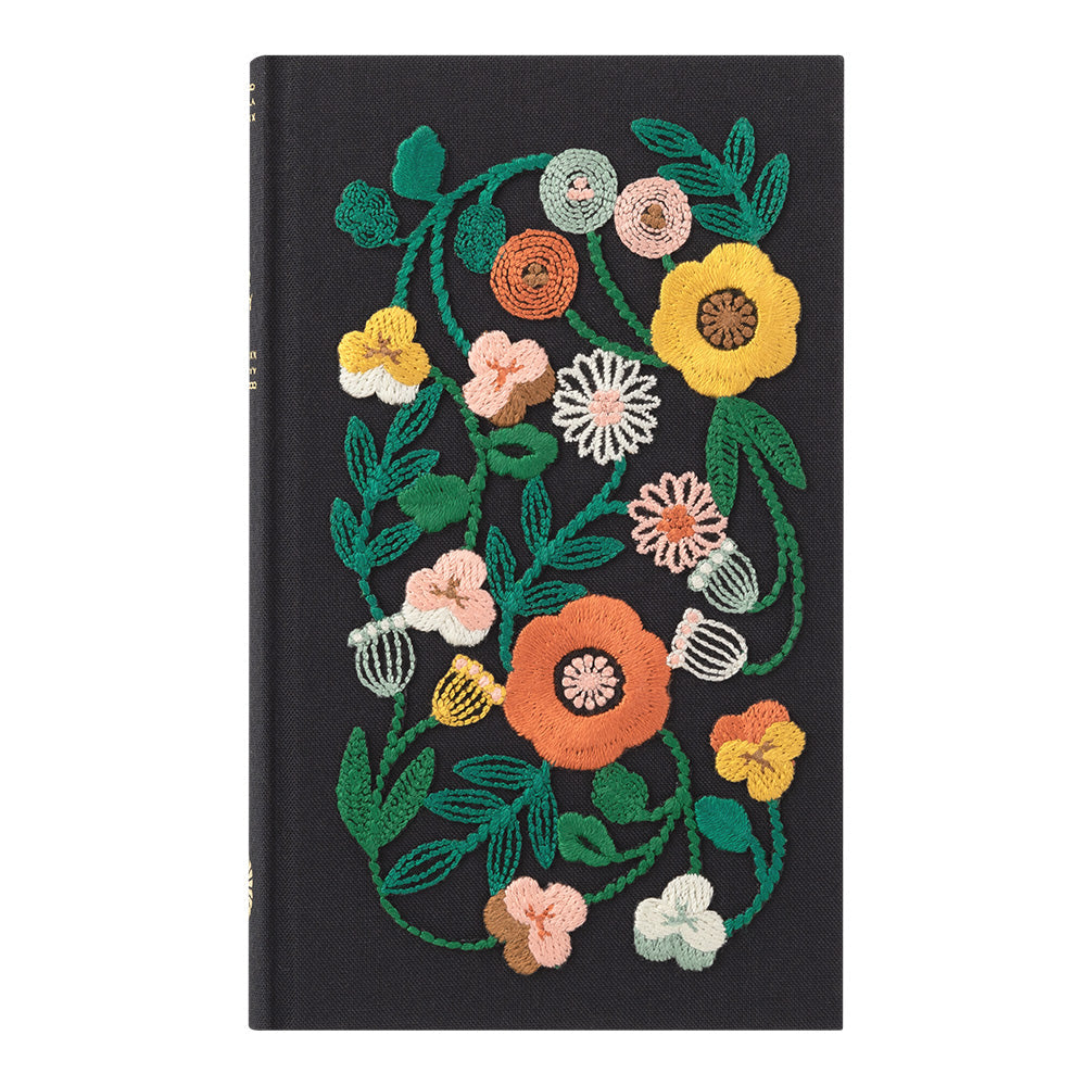 Midori - Daily Diary - 5 Years - Embroidered Cover Flower Black-Dagboek-DutchMills