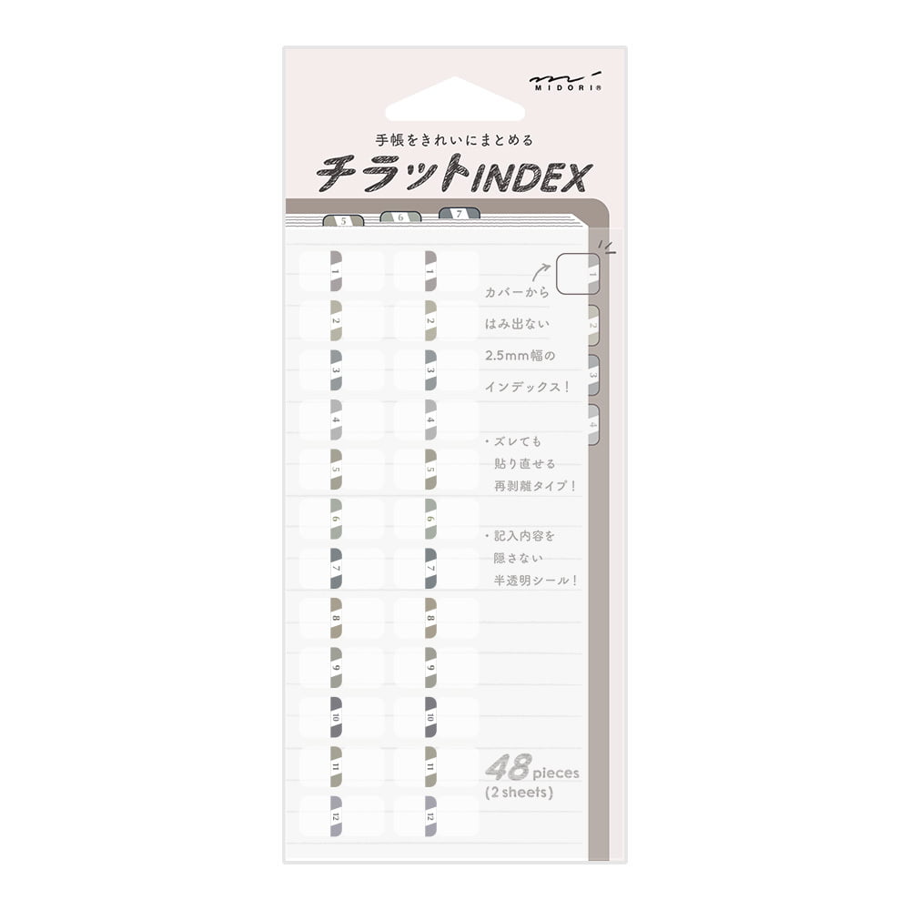 Midori - Index Label S Chiratto Numbers Gray-Index clips-DutchMills