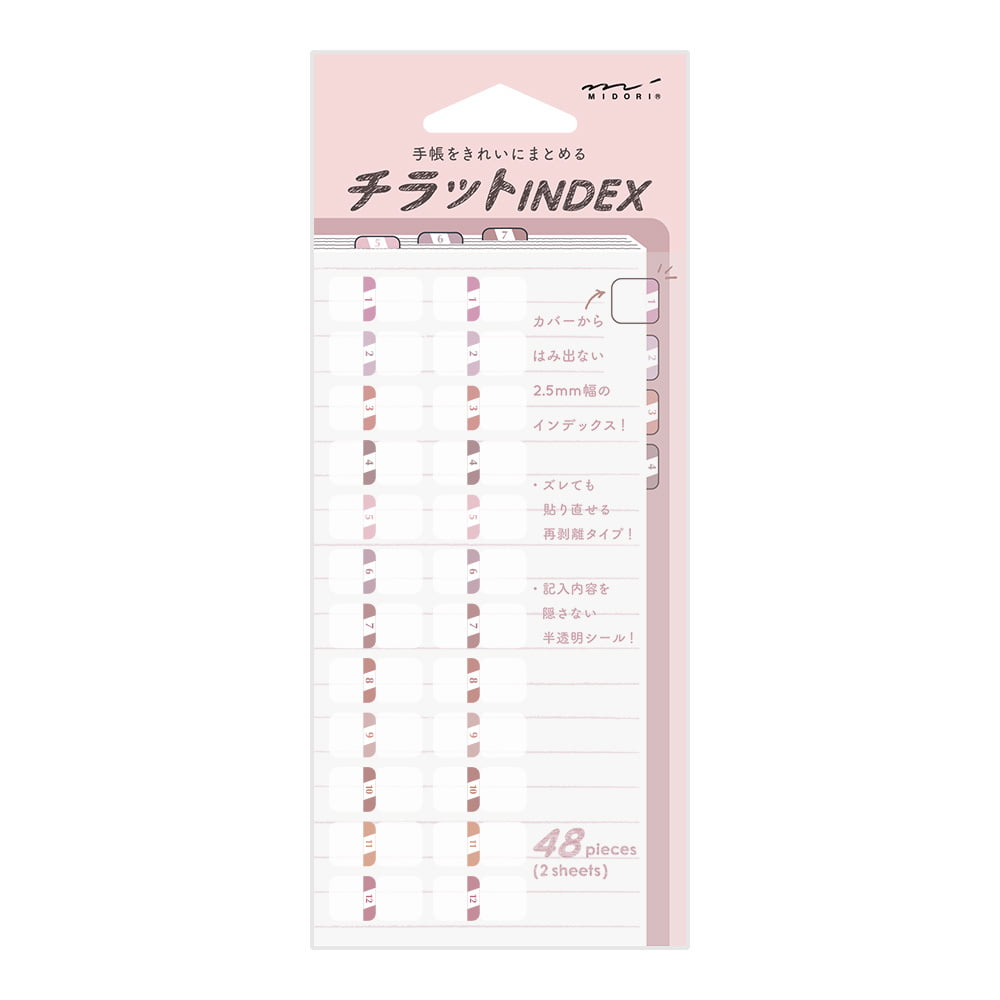 Midori - Index Label S Chiratto Numbers Pink-Index clips-DutchMills