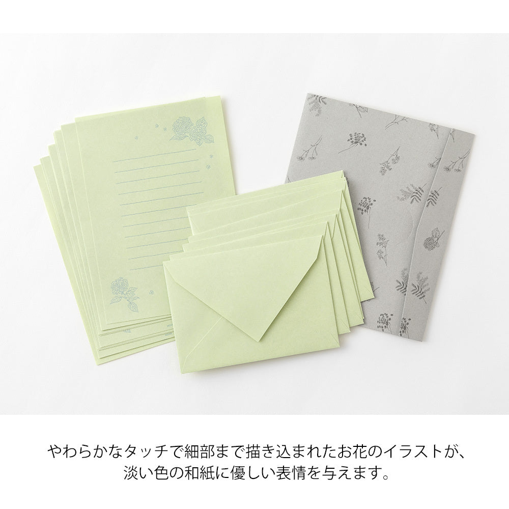 Midori - Letter Set Flower Color Washi Paper Green-Briefpapier-DutchMills