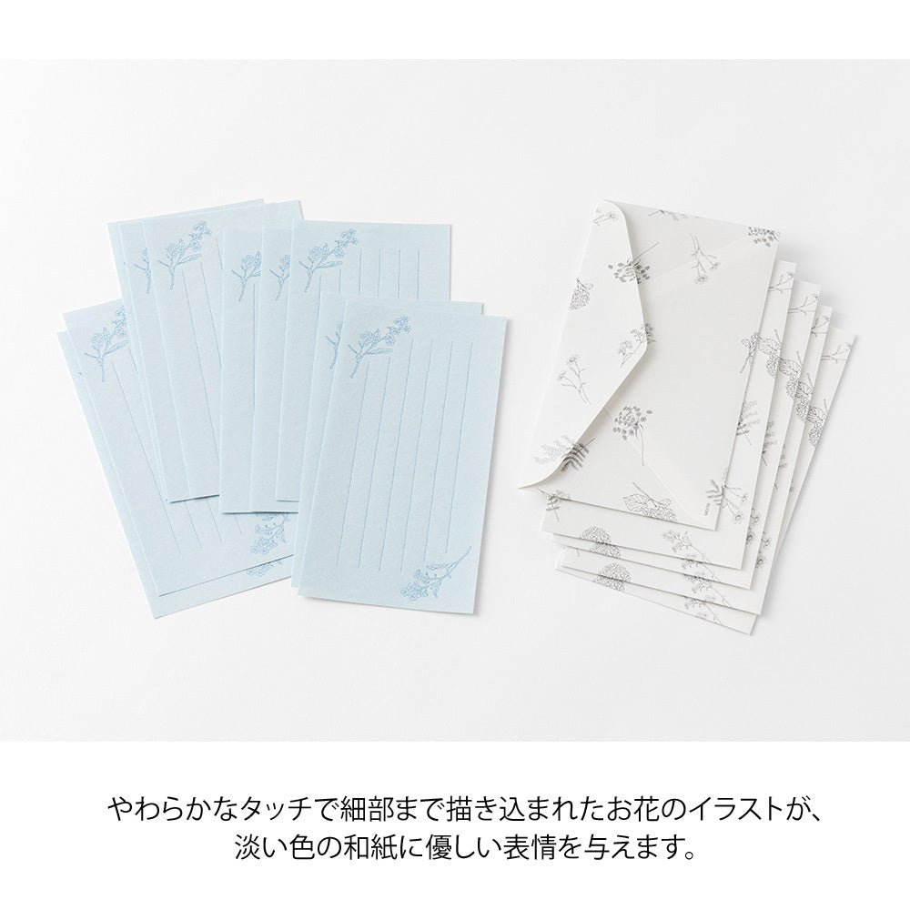 Midori - Lettter Set Flower Washi Paper - Blue-Briefpapier-DutchMills