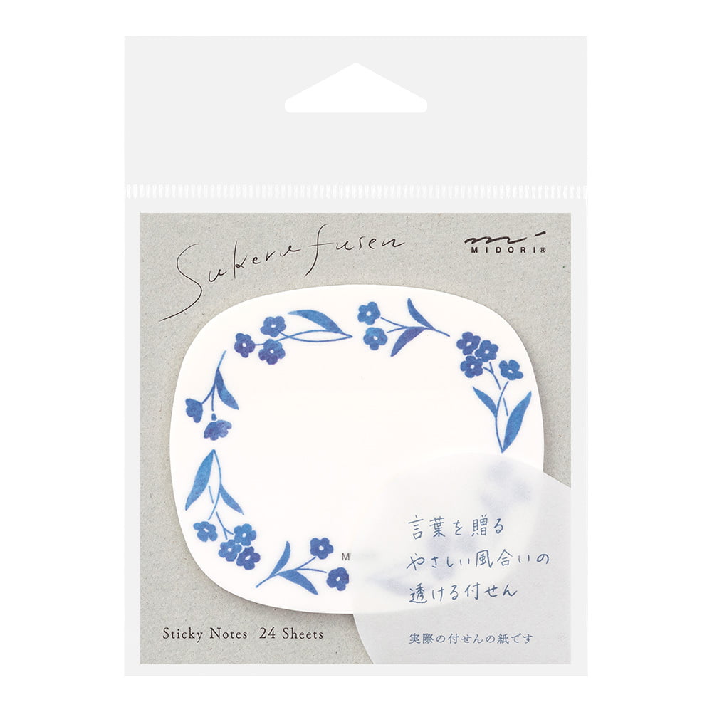 Midori - Sticky Notes Transparency Blue Flowers-Sticky Notes-DutchMills