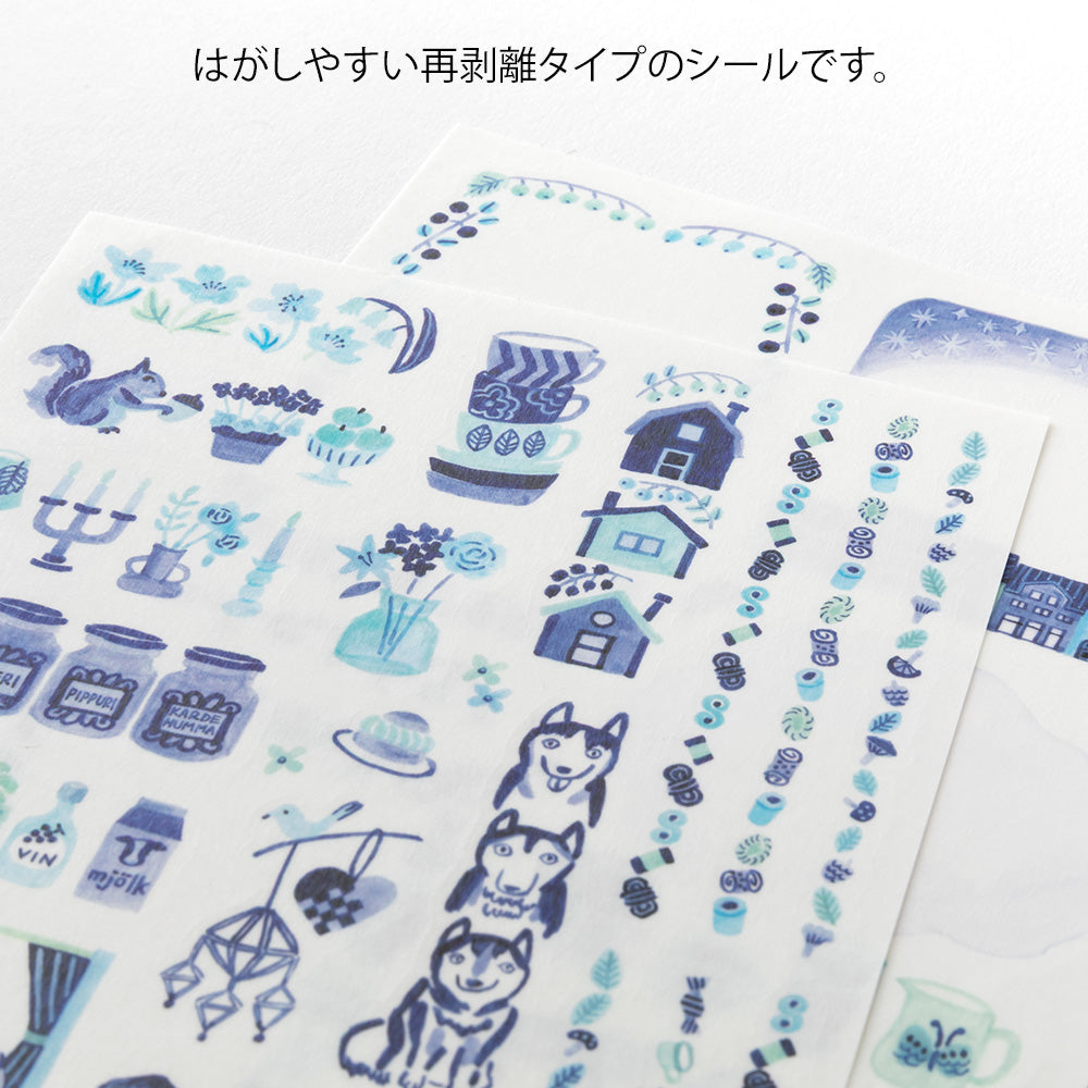 Midori - Yuru Log Sticker Two Sheets Blue Nordic-Sticker-DutchMills