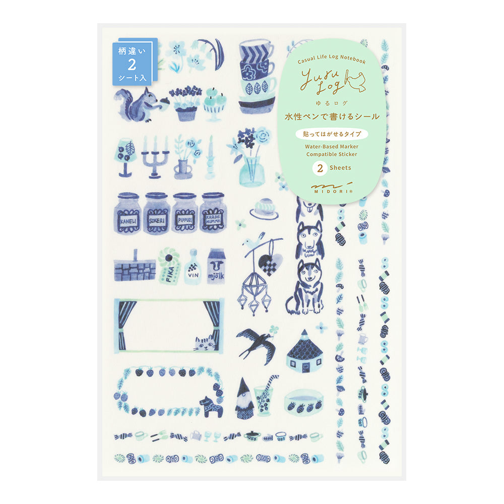 Midori - Yuru Log Sticker Two Sheets Blue Nordic-Sticker-DutchMills