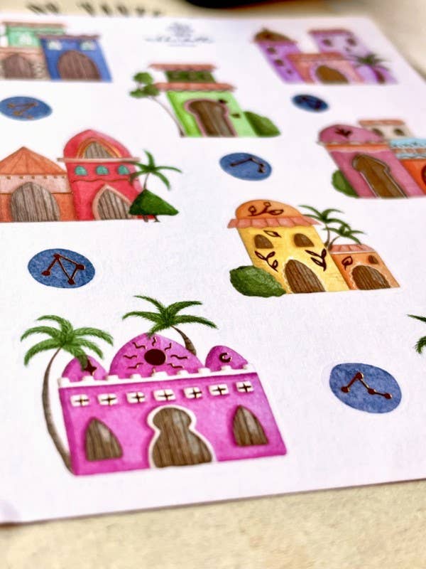 Sticker sheet - Mystic houses Gold foil-Sticker-DutchMills