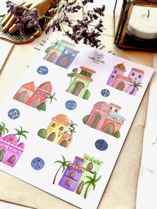 Sticker sheet - Mystic houses Gold foil-Sticker-DutchMills