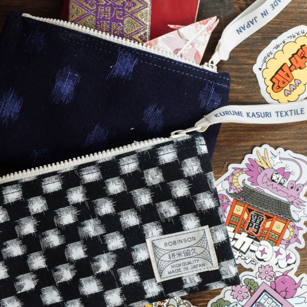 Okamoto Shoten - Pouch M Check Navy/White-Etui-DutchMills