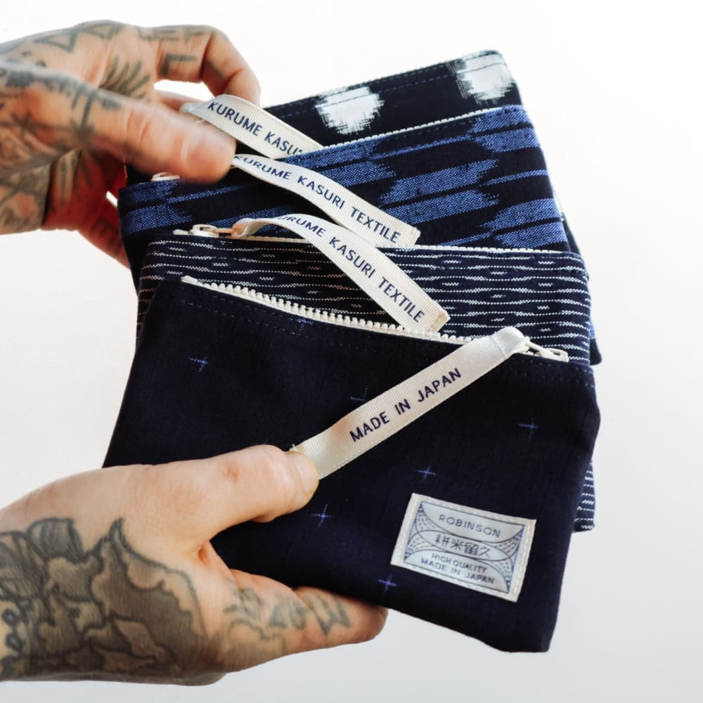Okamoto Shoten - Pouch M Small cross Navy/Blue-Etui-DutchMills
