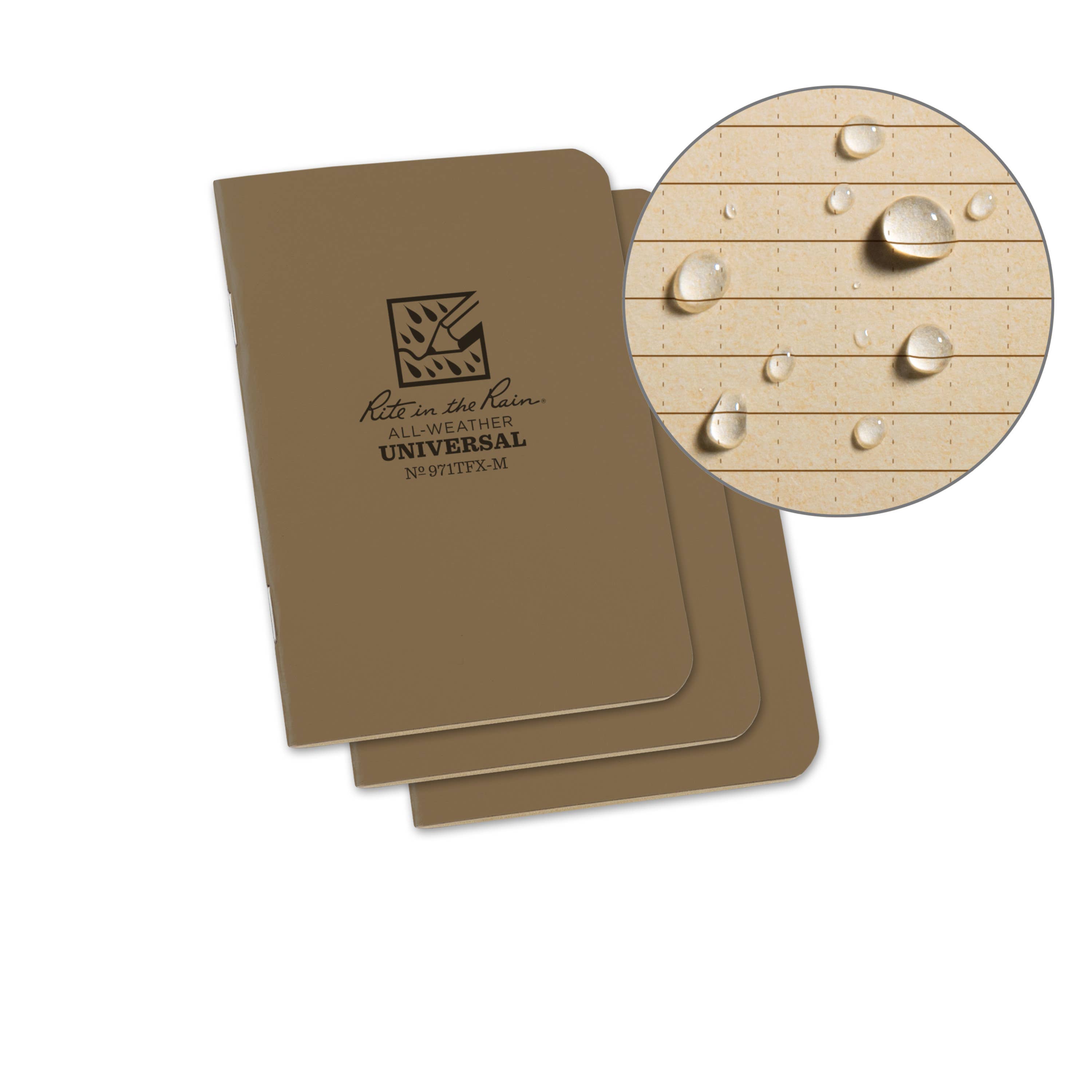 Rite in the Rain Notebook, 3.25" x 4.625" Tan Cover 3 PK-DutchMills