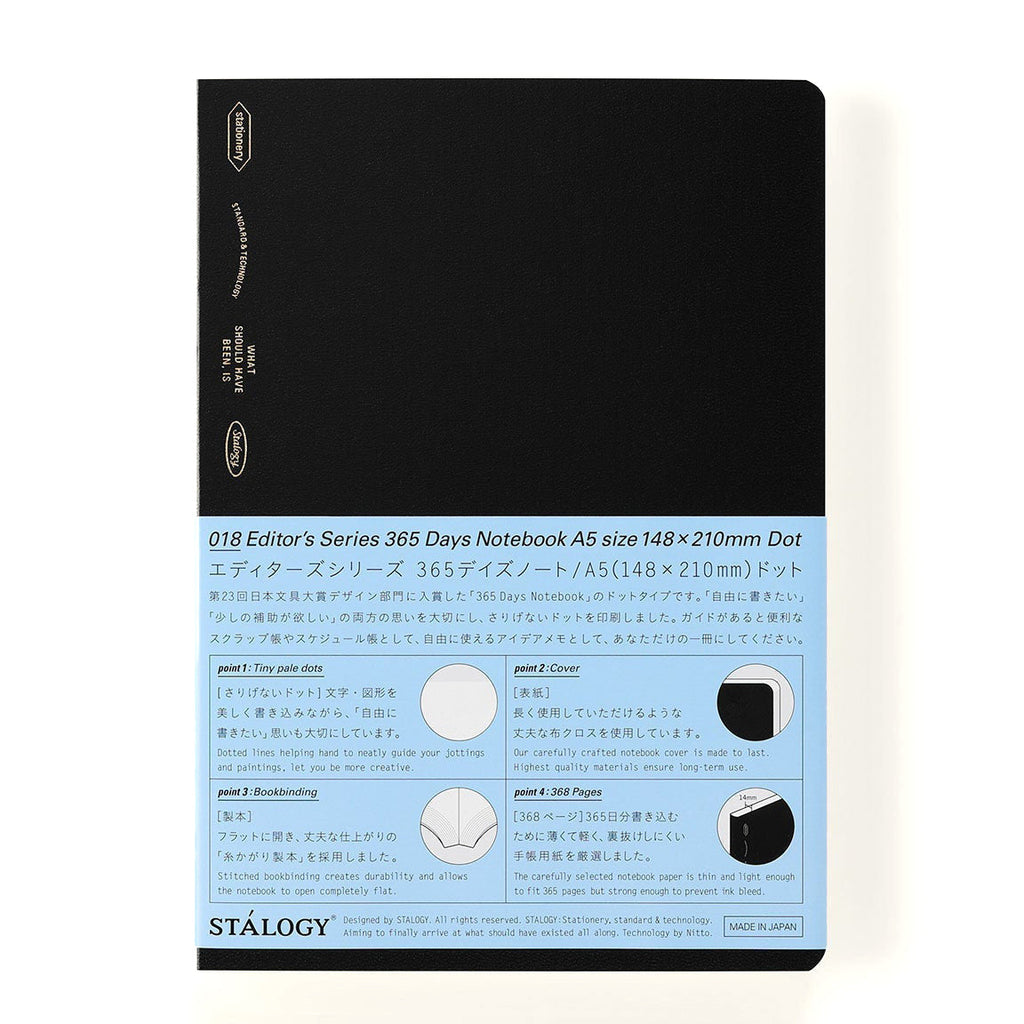 Stalogy - 365 Days Notebook A5 Black - Dotted (Dot Grid)-Notitieboek-DutchMills