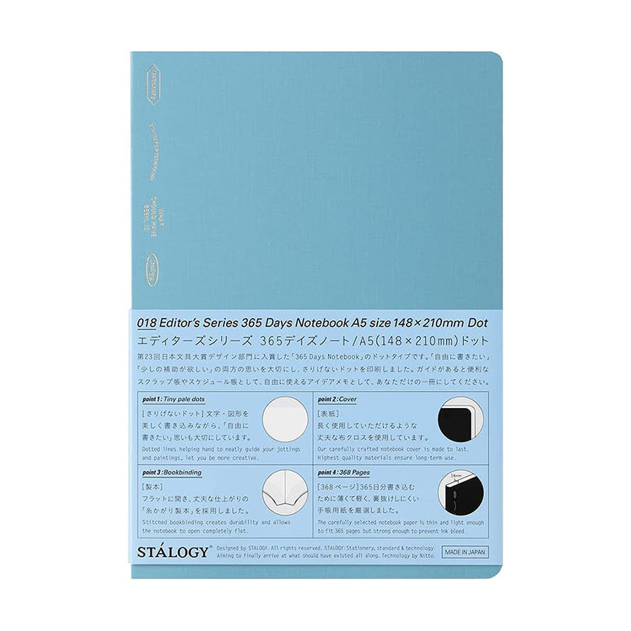 Stalogy - 365 Days Notebook A5 Blue - Dot Grid-Notitieboek-DutchMills