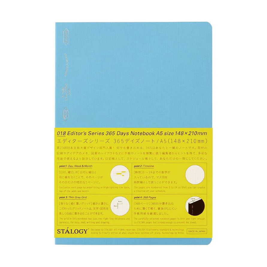 Stalogy - 365 Days Notebook - A5 Blue - Grid-Notitieboek-DutchMills