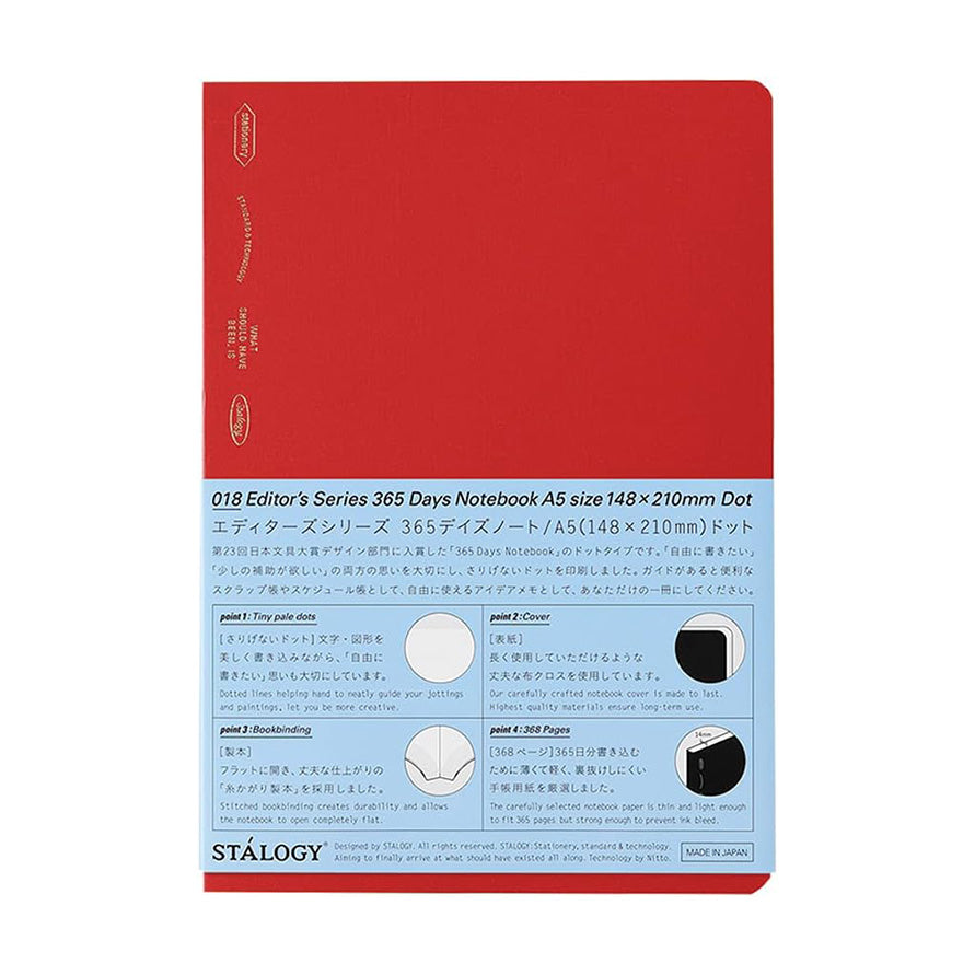 Stalogy - 365 Days Notebook A5 Red - Dot Grid-Notitieboek-DutchMills