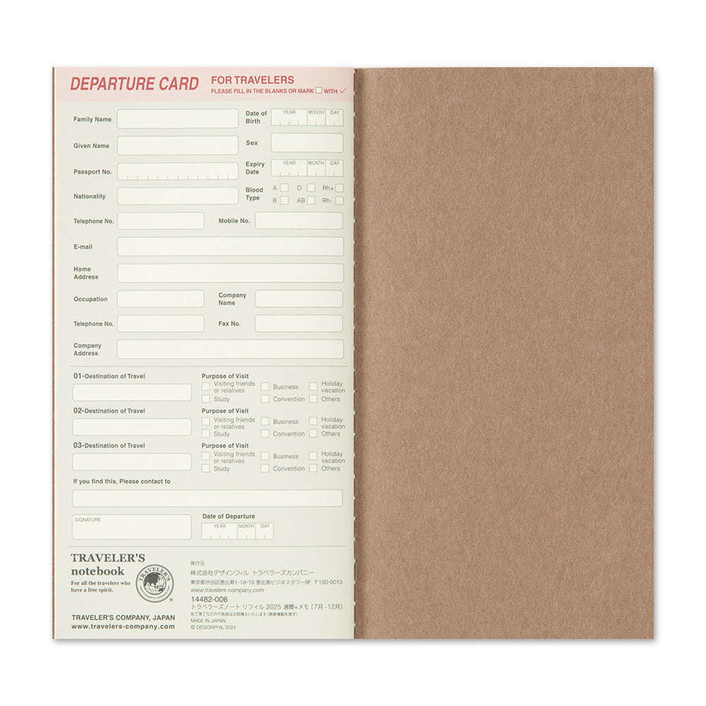 TRAVELER'S notebook - Diary 2026 Second Half - Weekly + Memo Refill-Agenda-DutchMills