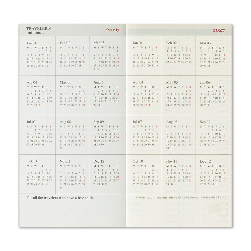 TRAVELER'S notebook - Diary 2026 Second Half - Weekly Vertical-Agenda-DutchMills