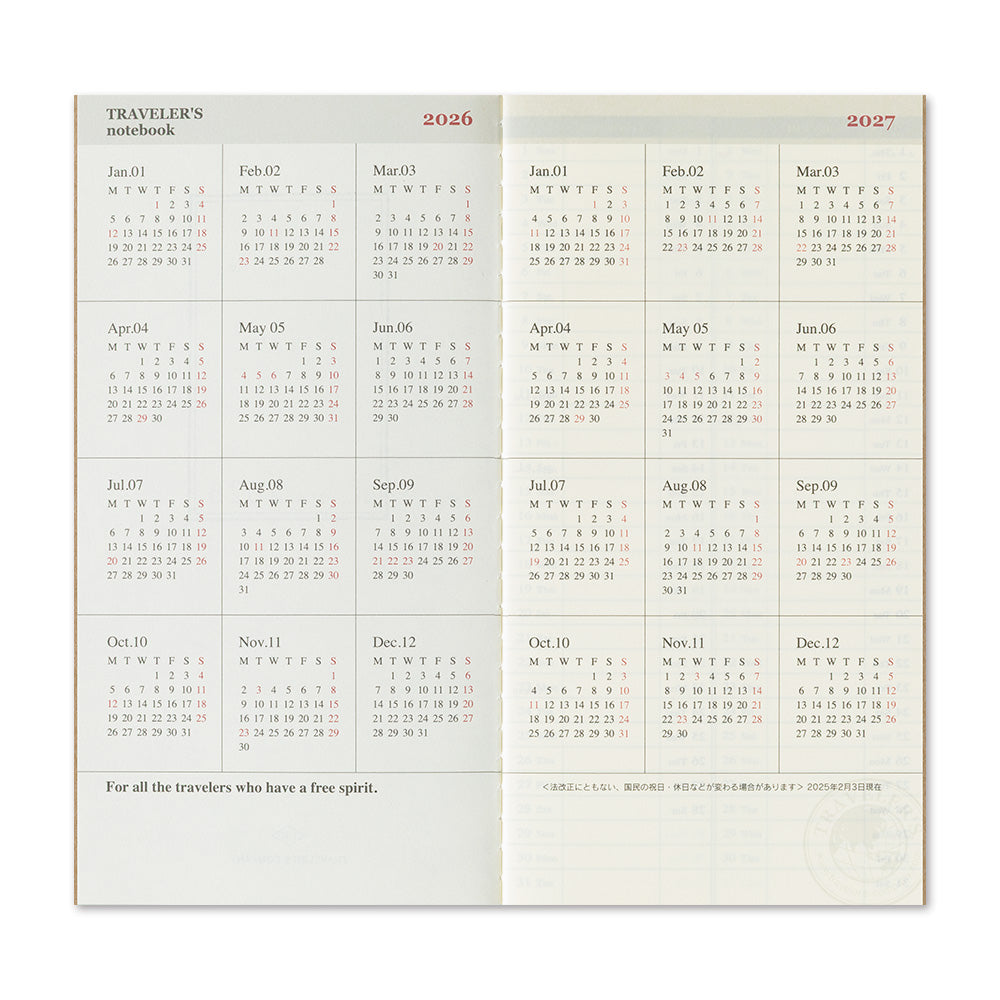 TRAVELER'S notebook - Diary 2026 Weekly + Vertical Refill-Agenda-DutchMills