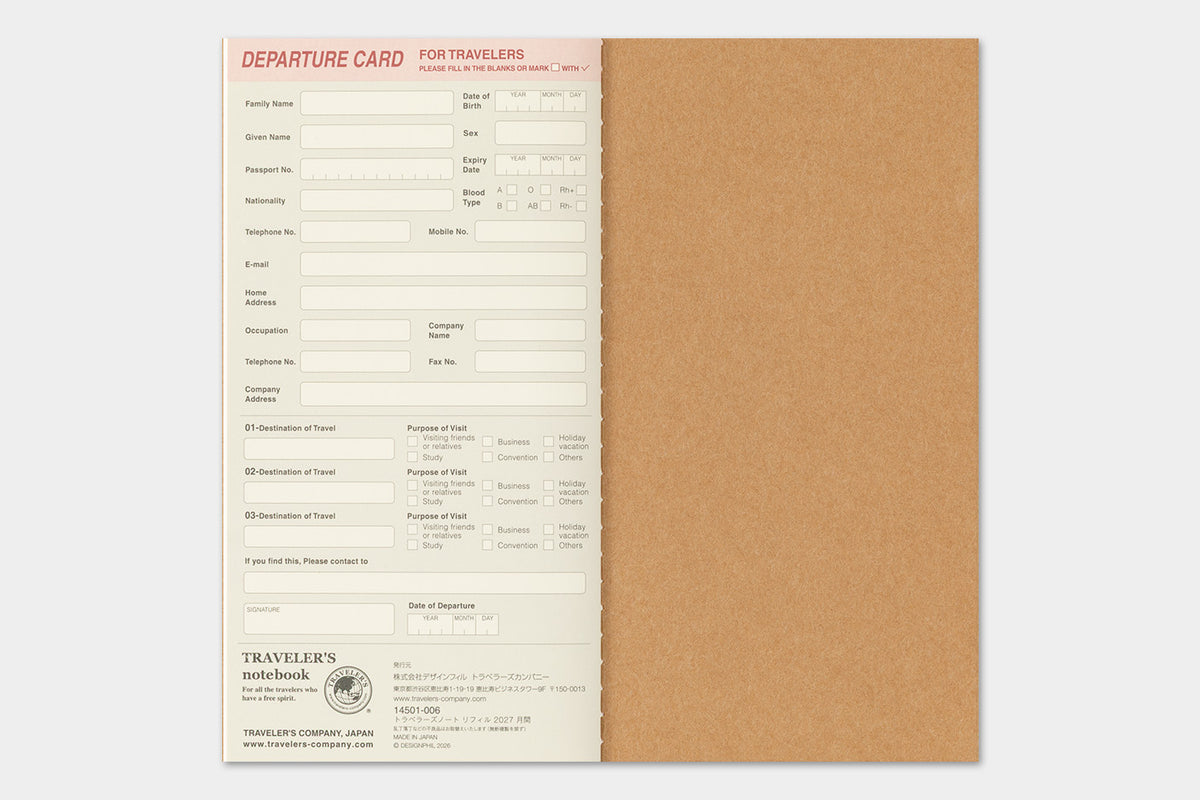 TRAVELER'S notebook - Diary 2027 Monthly Refill-Agenda-DutchMills