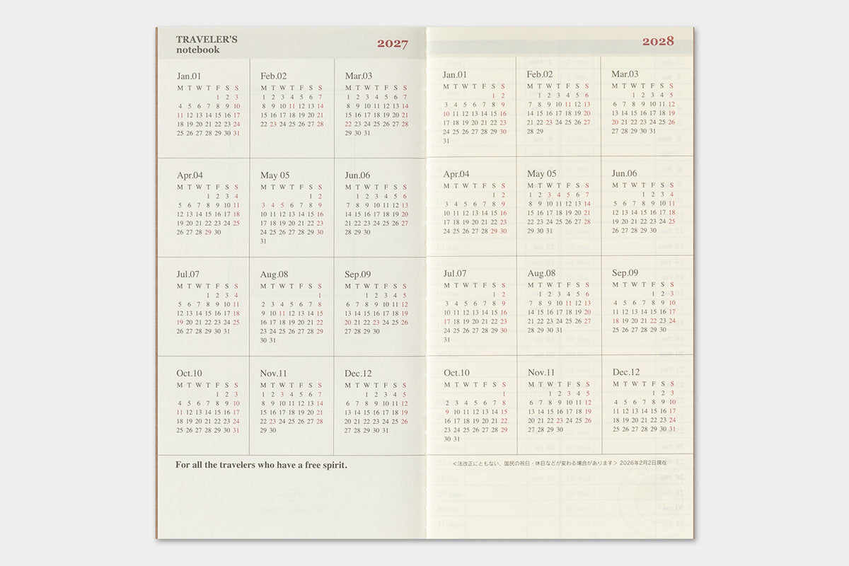 TRAVELER'S notebook - Diary 2027 Weekly + Memo Refill-Agenda-DutchMills
