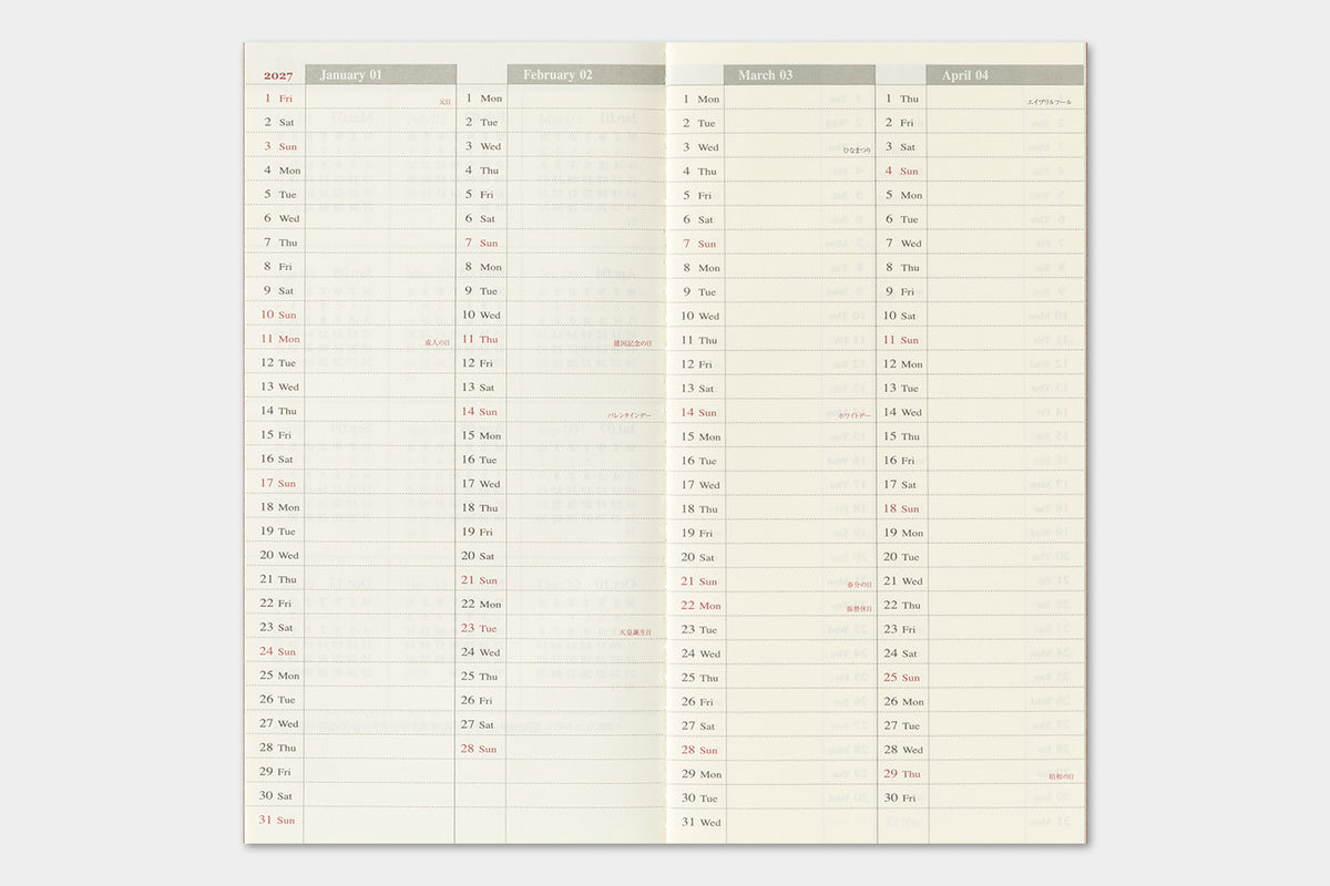 TRAVELER'S notebook - Diary 2027 Weekly + Memo Refill-Agenda-DutchMills