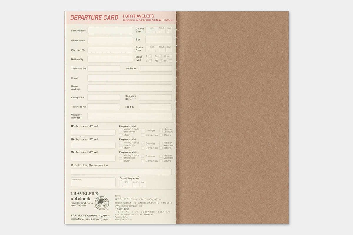 TRAVELER'S notebook - Diary 2027 Weekly + Memo Refill-Agenda-DutchMills