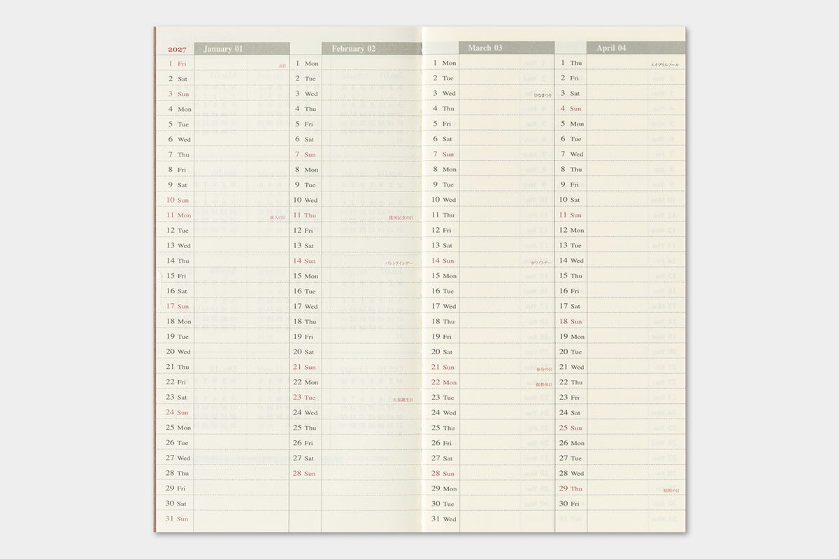 TRAVELER'S notebook - Diary 2027 Weekly + Vertical Refill-Agenda-DutchMills