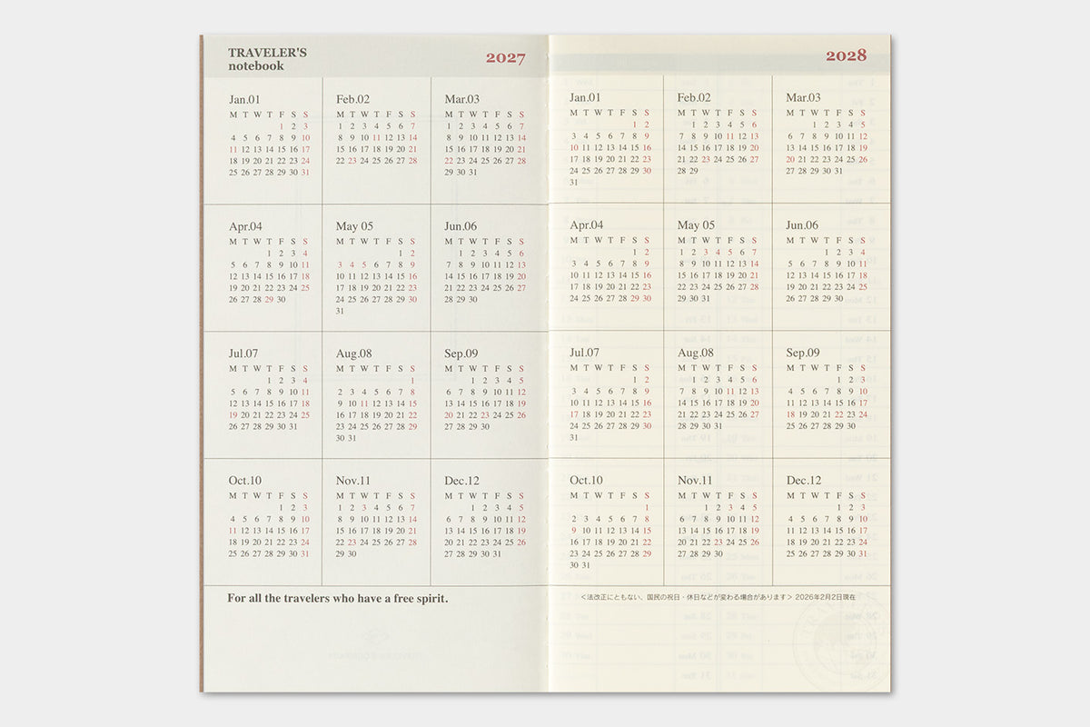 TRAVELER'S notebook - Diary 2027 Weekly + Vertical Refill-Agenda-DutchMills