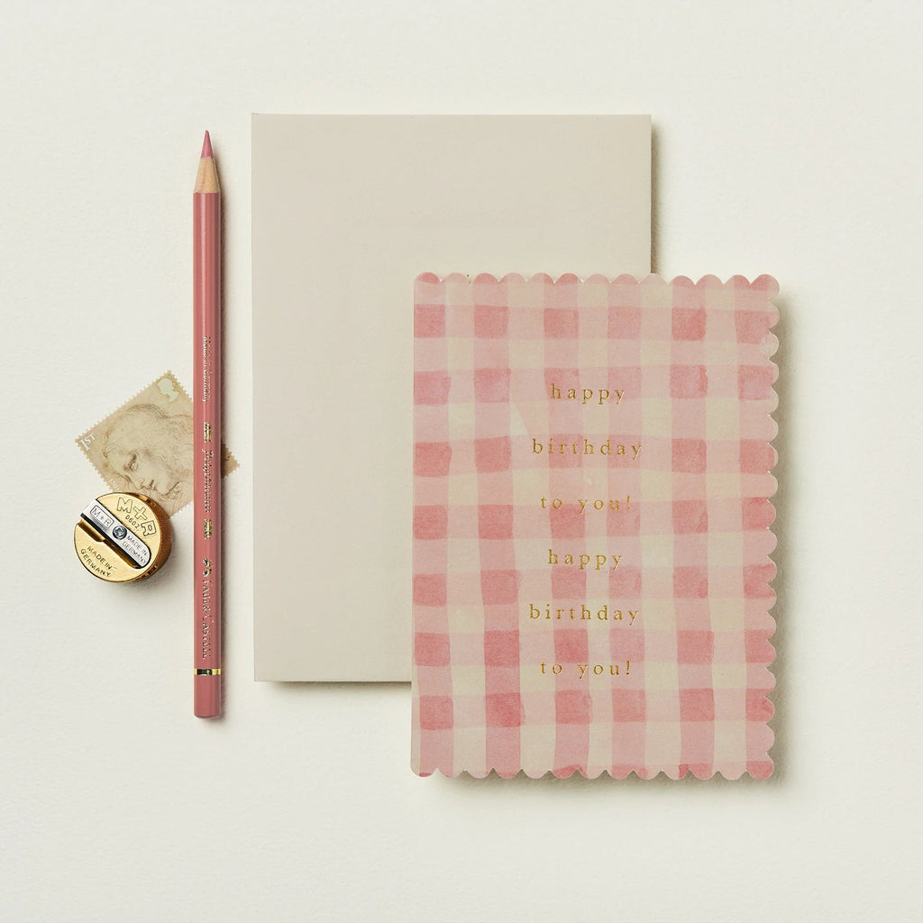 Wanderlust Paper Co. - Pink Gingham 'Happy Birthday'-Kaart-DutchMills
