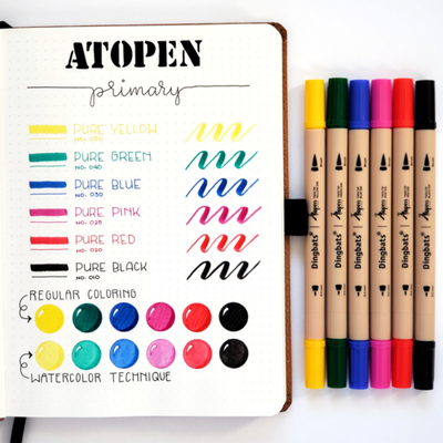 Dingbats Atopen 6-pack Dual Tip Fineliner/Brush Pens Primary Detail 3
