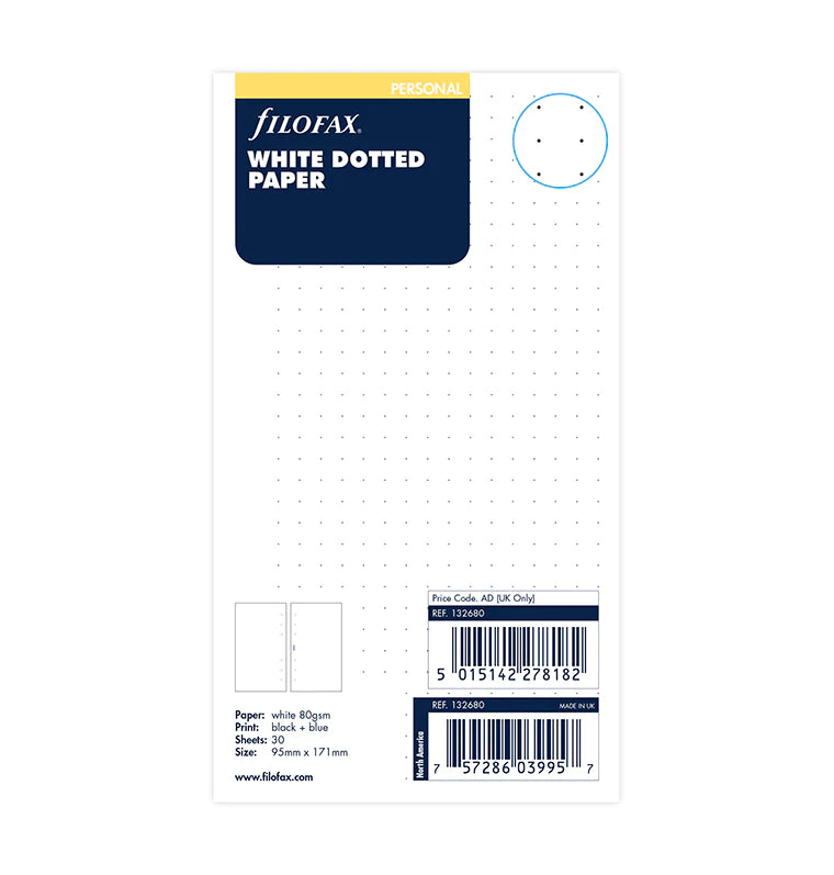 Filofax - Dotted Paper - White - Personal Organiser-Refill Organiser-DutchMills