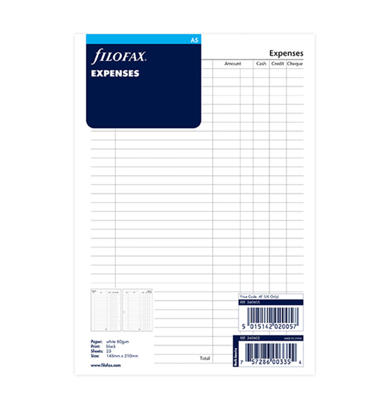 Filofax - Expenses - A5 Organiser Refill-Refill Organiser-DutchMills