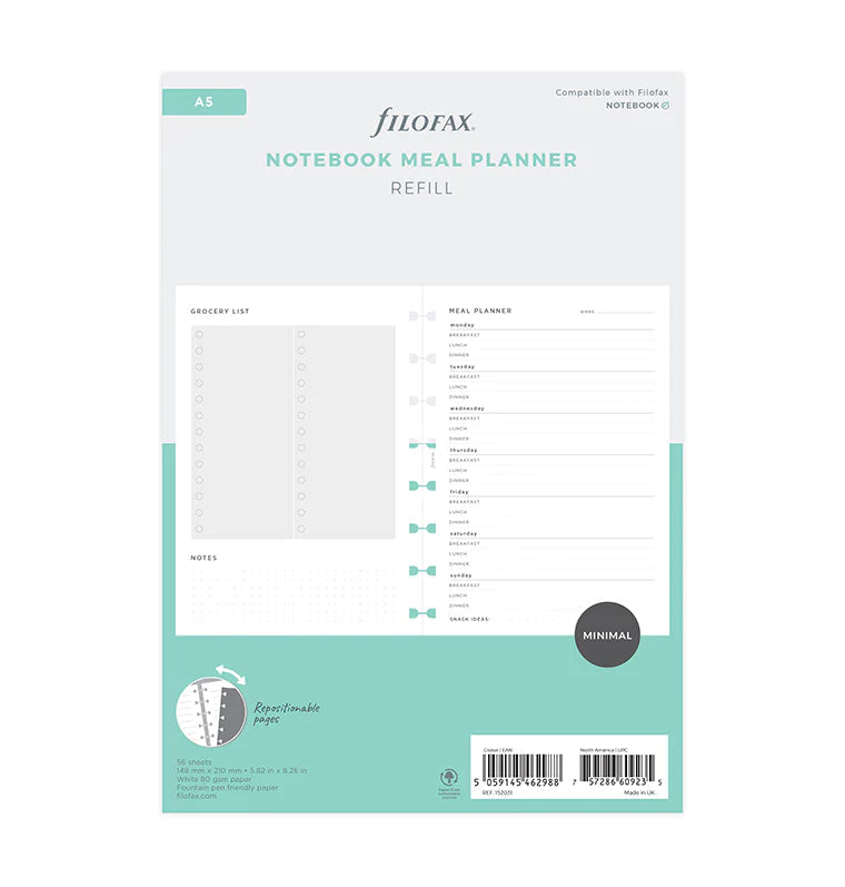Filofax - Minimal Meal Planner - A5 Notebook Refill-Refill Notebook-DutchMills