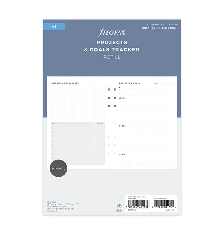Filofax - Minimal Projects & Goals Tracker - A5 Organiser Refill-Refill Organiser-DutchMills