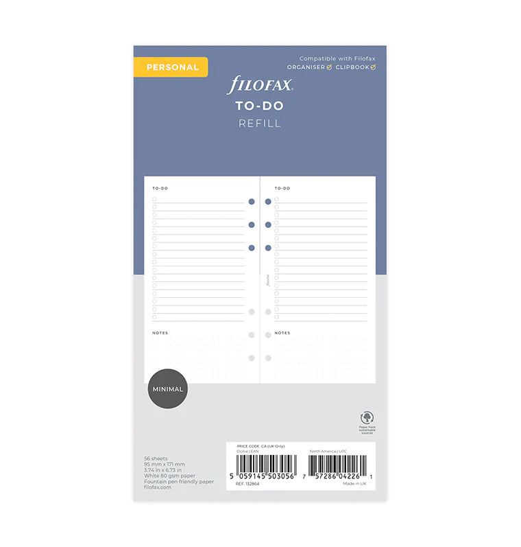 Filofax - Minimal To Do - Personal Organiser Refil-Refill Organiser-DutchMills