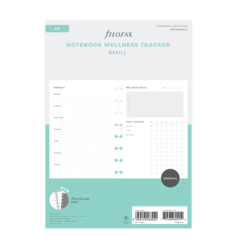 Filofax - Minimal Wellness Tracker - A5 Notebook Refill-Refill Notebook-DutchMills