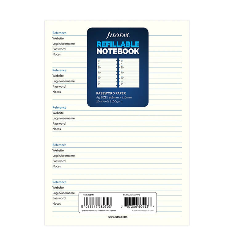 Filofax - Password Paper - A5 Notebook Refill-Refill Notebook-DutchMills