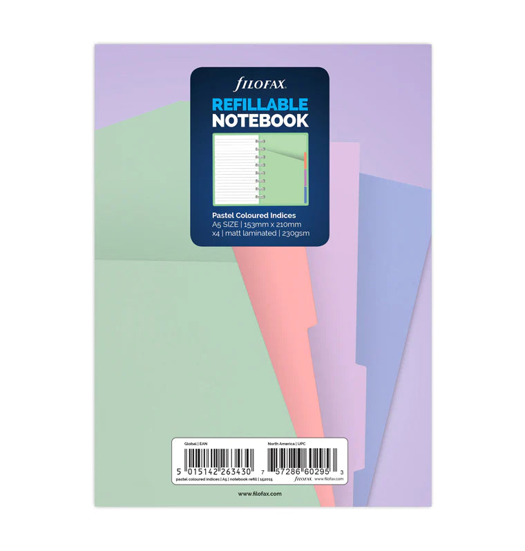Filofax - Pastel Coloured Indices - A5 Notebook Refill-Refill Notebook-DutchMills