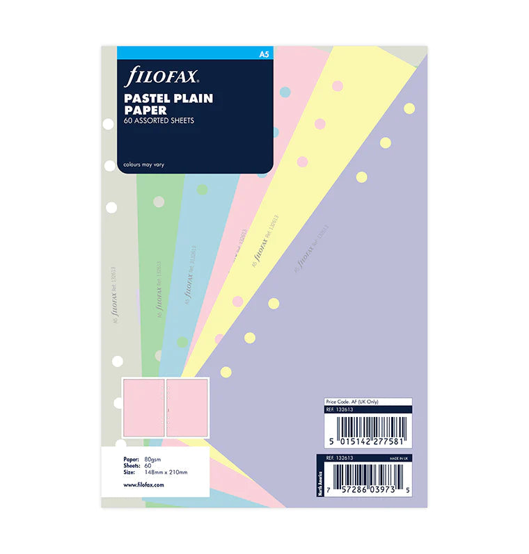 Filofax - Plain Paper - Pastels - A5 Organiser Refill-Refill Organiser-DutchMills