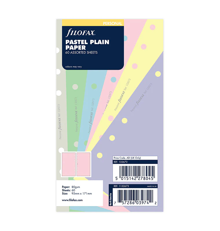 Filofax - Plain Note Paper - Pastels - Personal-Refill-DutchMills