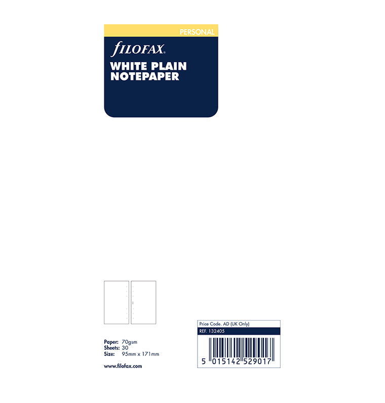 Filofax - Plain Notepaper White - Personal Organiser Refill-Refill Organiser-DutchMills