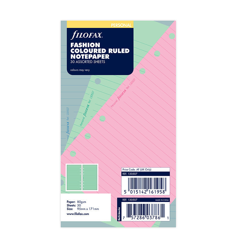 Filofax - Ruled Notepaper Fashion Coloured - Personal Organiser Refill-Refill Organiser-DutchMills
