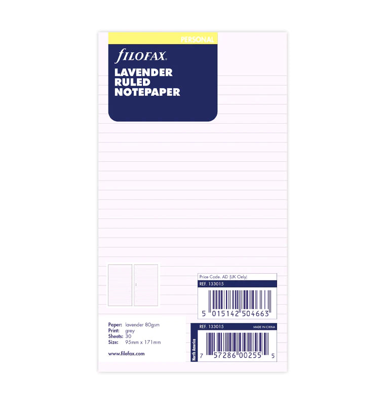 Filofax - Ruled Notepaper Lavender - Personal Organiser Refill-Refill Organiser-DutchMills
