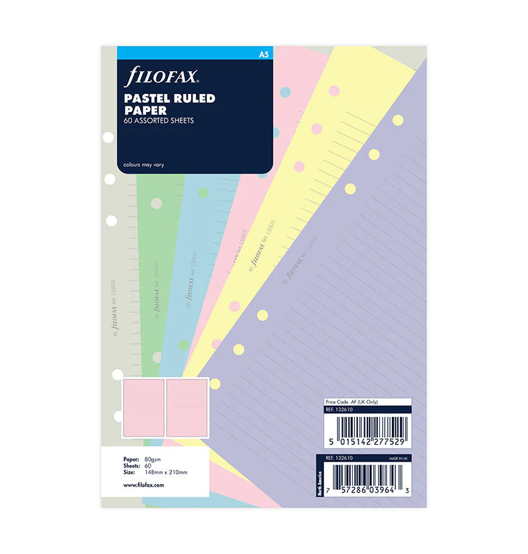 Filofax - Ruled Paper Pastels - A5 Organiser Refill-Refill Organiser-DutchMills
