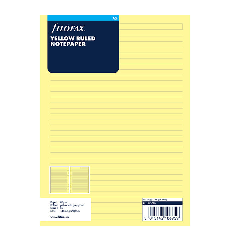 Filofax - Ruled Notepaper Yellow - A5 Organiser Refill-Refill Organiser-DutchMills