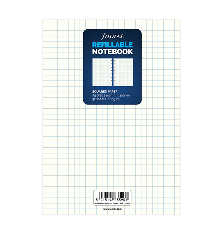 Filofax - Squared Notepaper White - A5 Notebook Refill-Refill Notebook-DutchMills