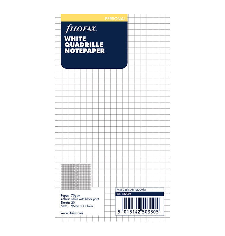 Filofax - Squared Notepaper White - Personal Organiser Refill-Refill Organiser-DutchMills
