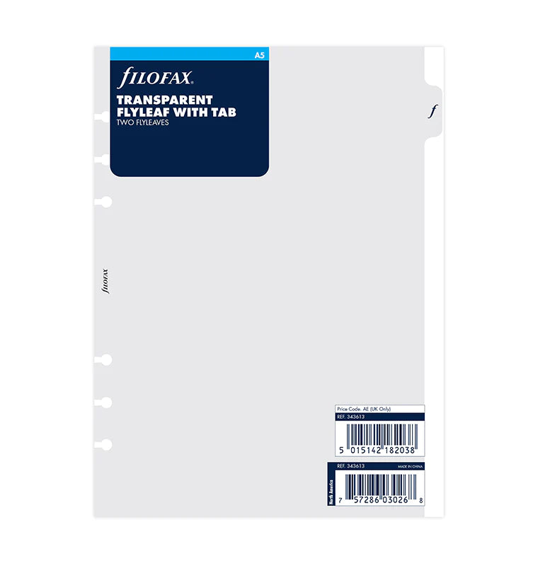 Filofax - Transparent Flyleaf with Tab - A5 Organiser Refill-Refill Organiser-DutchMills