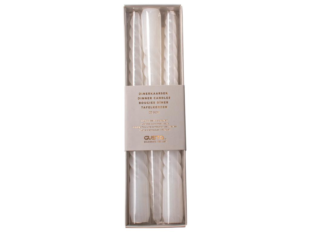 Gusta - Swirl Dinerkaarsen - 25cm - Wit-Kaars-DutchMills