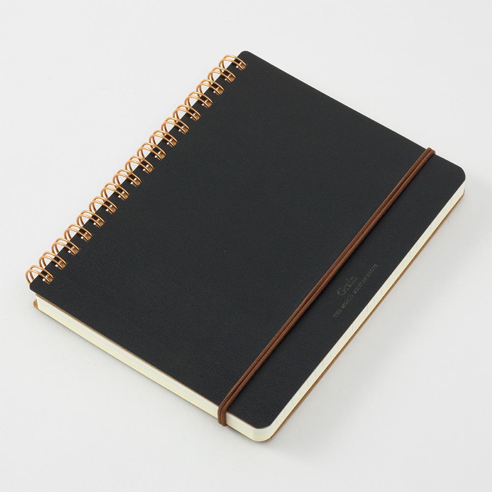 Midori - WM Grain Spiral Notebook B6 Black-Notitieblok-DutchMills