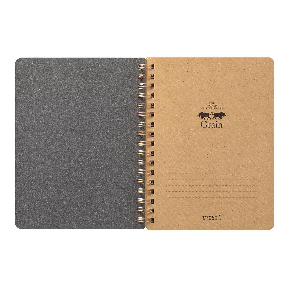 Midori - WM Grain Spiral Notebook B6 Black-Notitieblok-DutchMills